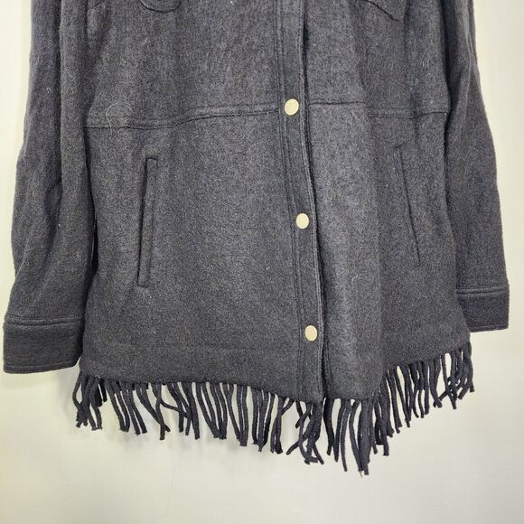 Chico's Boiled Wool-Blend Blanket Jacket Shacket Size 2 Large 12/14 Fringe Black - Picture 6 of 11